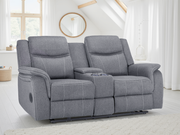 Galaxy Tech Grey Fabric Electric Recliner 2 Seater Sofa with USB Ports & Cup Holders