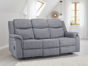 Galaxy Tech Grey Fabric Electric Recliner 3 Seater Sofa with USB Ports & Cup Holders