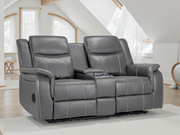 Galaxy Tech Grey Leather Electric Recliner 2 Seater Sofa with USB Ports & Cup Holders