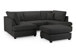 Carnaby Classic Black Fabric U Shape Corner Sofa Luxury Family Corner Suite