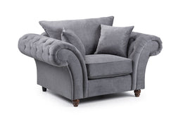 Windsor Grey Fabric Full Back Armchair Traditional Upholstered Living Room Chair