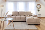 Azzuro Brown Mocha Velvet Universal Corner Sofa Bed with Storage
