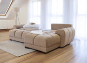 Azzuro Brown Mocha Velvet Universal Corner Sofa Bed with Storage