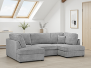 Carnaby Grey Bouclé Fabric U Shape Corner Sofa Luxury Corner Suite