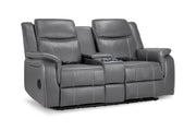Galaxy Tech Grey Leather Electric Recliner 2 Seater Sofa with USB Ports & Cup Holders
