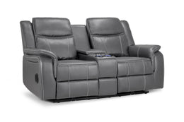 Galaxy Tech Grey Leather Electric Recliner 2 Seater Sofa with USB Ports & Cup Holders