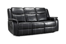 Galaxy Tech Black Leather Electric Recliner 3 Seater Sofa with USB Ports & Cup Holders