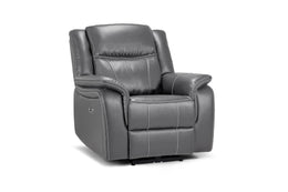 Galaxy Tech Grey Leather Electric Recliner Armchair with USB Ports & Cup Holders