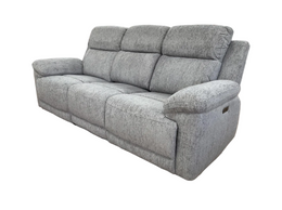Owen Grey Fabric Electric Recliner 3 Seater Sofa with Wireless Charger & Cup Holders